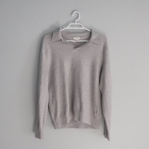 Club Monaco 100% Wool Lrg Grey Neutral V-Neck Ribbed Collar Pull On Sweater - Picture 1 of 13